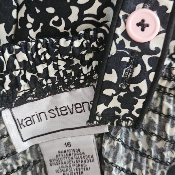 NWOT Karin Stevens black & white smocked fit & flare A-line dress Womens 16 - Picture 4 of 8